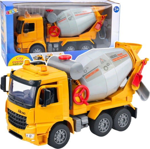 Kids' construction cement mixer with rotating drum, lights, and sounds