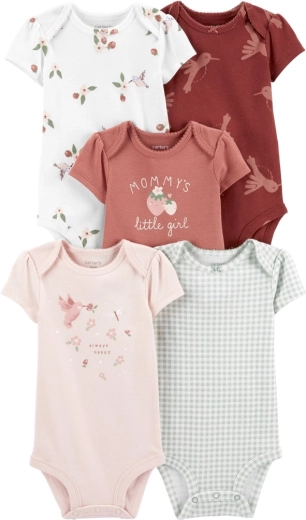 Бебешки бодита Carter's с къс ръкав Hummingbird за момиче, 5 бр., размер 56 (NB)