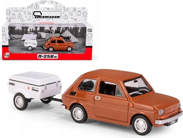 Fiat 126p с ремарке Niewiadów N250C – къс кафяв модел 1:43
