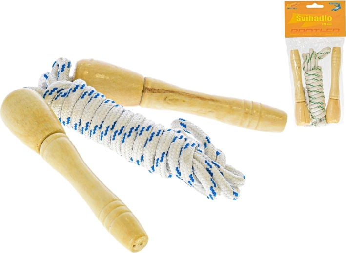 Въже за скачане 270 см с дървени дръжки, 2 цвята