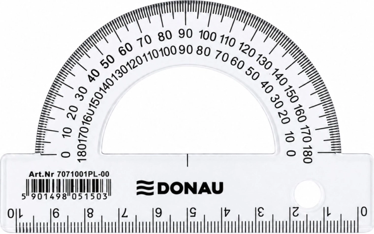 Ученически транспортир DONAU прозрачен 180° 10 см - 1 брой