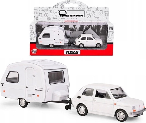 Fiat 126p с каравана Niewiadów N126, бял, модел 1:43