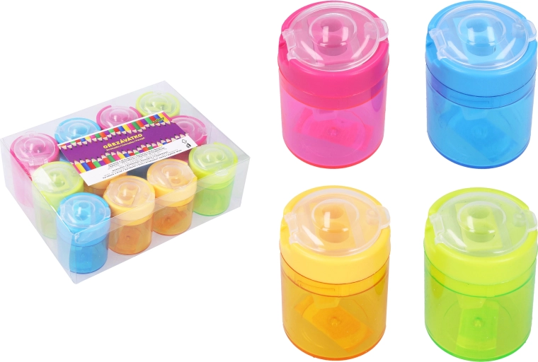 Transparent sharpener for two pencils with container - 1 piece