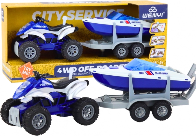 Полицейски ATV с ремарке и моторна лодка