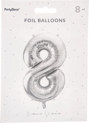 Silver foil balloon number 8, 86 cm