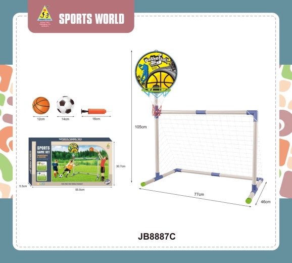 Children's football goal with 2-in-1 basketball hoop and accessories