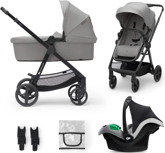 Комбинирана детска количка 3в1 Kinderkraft NEWLY с бебешко столче за кола MINK PRO i-Size – Лунно сиво