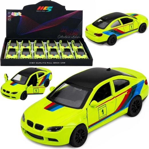 Metal sports car with pull-back drive, neon yellow 1:32 - 1 piece