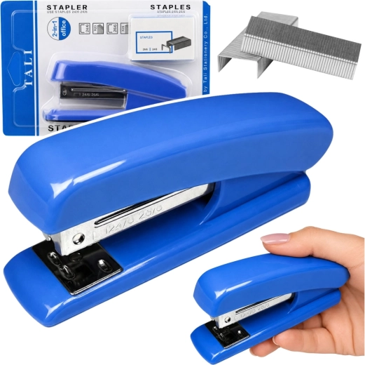 Blue office stapler with staples 24/6 and 26/6 - 1 piece