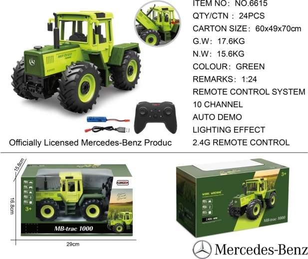 Mercedes-Benz Green Remote-Controlled Tractor 1:24