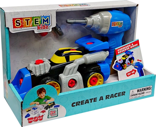 Screw-Together Racing Car with Drill, Blue