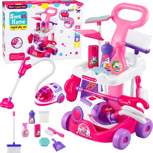 Large kids’ cleaning cart with many accessories and measuring scoops