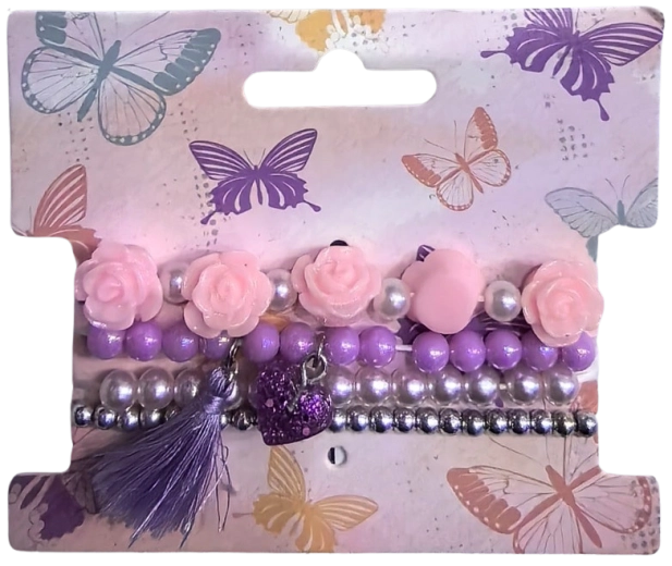 Pink комплект мънистени гривни с цветя, 4 бр.
