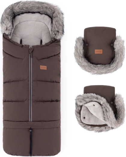 PETITE&MARS winter set Arctic 4-in-1 footmuff + Furry stroller mittens rich brown