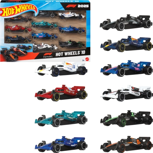 Hot Wheels Formula 1 2025 10-Car Set in 1:64 Scale - 10 pcs