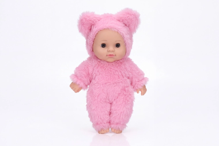 Baby in a Fur Outfit, Light Pink, 19 cm