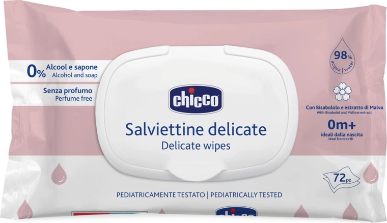 Chicco Delicate Baby Wet Wipes with Mallow 72 pcs