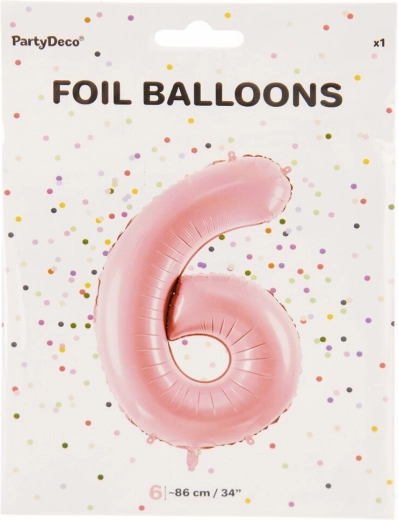 Pink foil balloon number 6, 86 cm