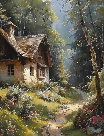 Диамантено рисуване Хижа в гората 30 × 40 см