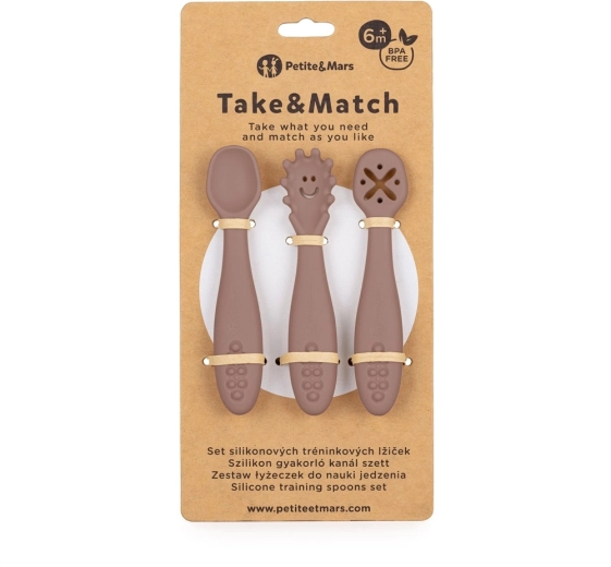 Силиконови тренировъчни лъжички PETITE&MARS Take&Match Velvet Latte, комплект 3 бр., 6м+