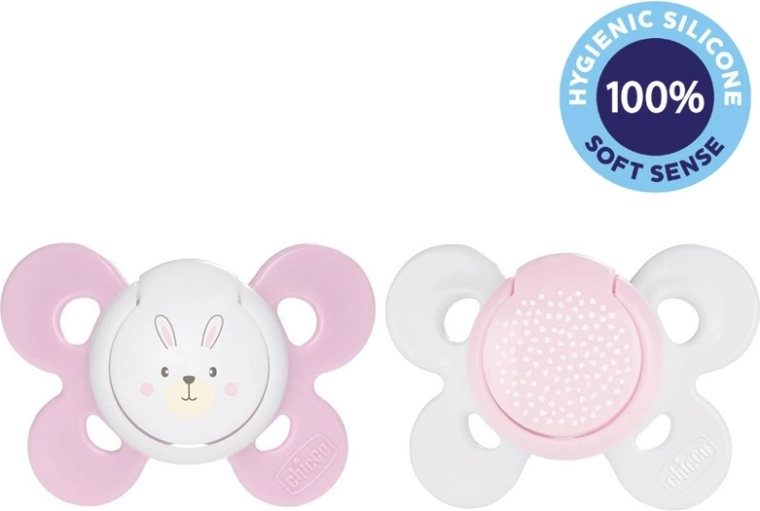 Chicco Physio Comfort pacifier silicone 2–6 m, girl motif bunny/dots, 2 pcs