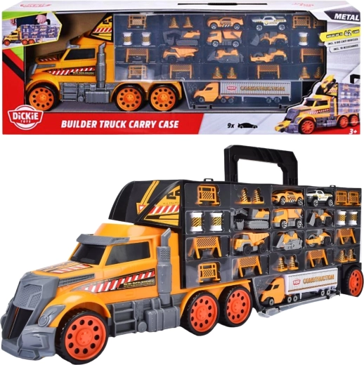 Dickie Toys строителен камион-кейс за пренасяне – строителен камион транспортьор куфарче за колички 62 см