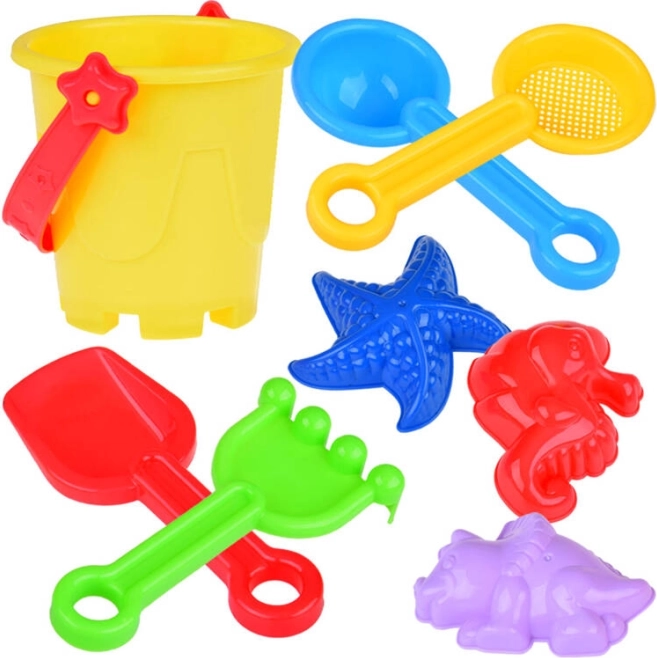 Комплект играчки за пясък – кофичка, формички и гребло