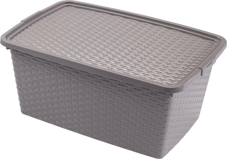 Heidrun plastic storage box with lid, rattan design, 20 l