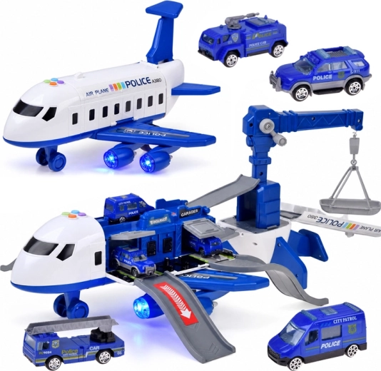 Police airplane with parking area, crane and 4 cars