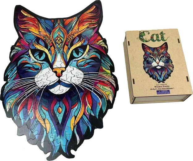 Дървен пъзел котка
