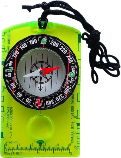 Acra small compass with magnifying glass neon yellow-green - 1 piece
