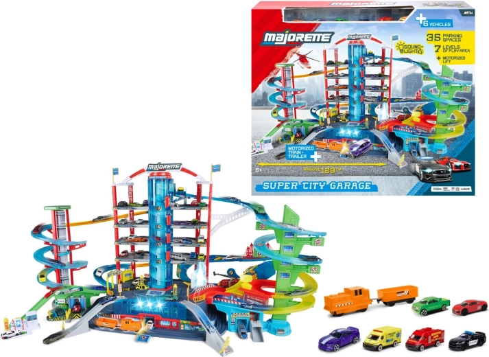 Majorette Super City Garage seven-story garage with 6 cars and a train