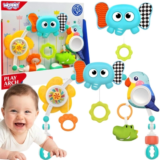 Woopie baby сензорна дъга с играчки за кошара и количка – слон и папагал