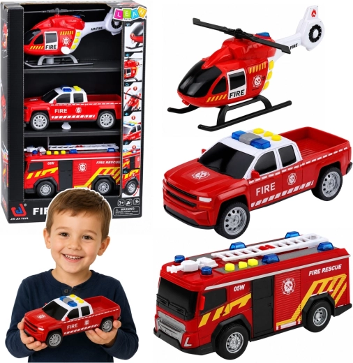 Set of 3 fire vehicles Fire rescue 1:32 with lights and sounds