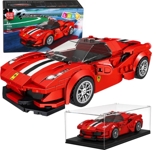 Construction building set: red sports racing car with display case (364 pieces)