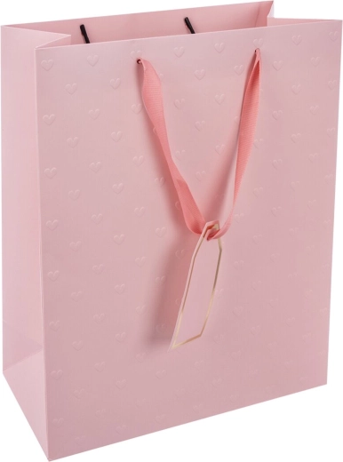 Pink gift paper bag with hearts 26 × 12 × 32 cm