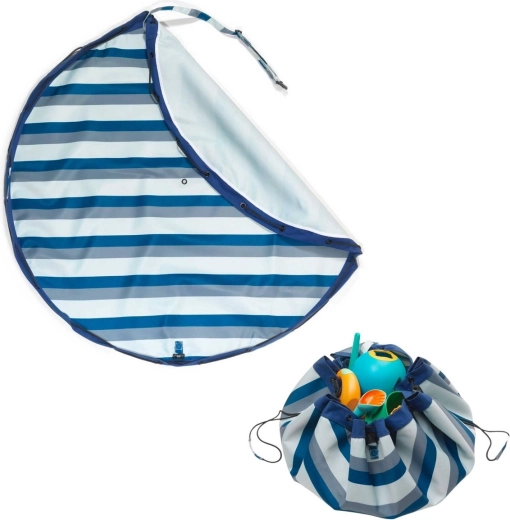Outdoor toy storage bag and play mat Play&Go – green stripes
