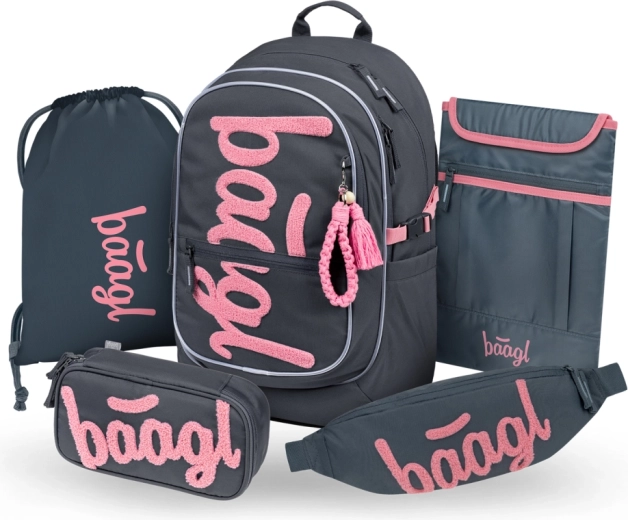 Комплект BAAGL Core Logo розов – раница, несесер, торбичка, чантичка за кръста и калъф за лаптоп (GRS)