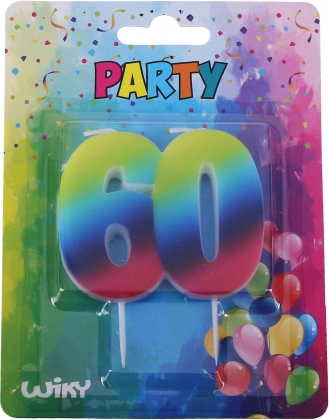 Рожденическа свещ цифра 60 в дъгови цветове