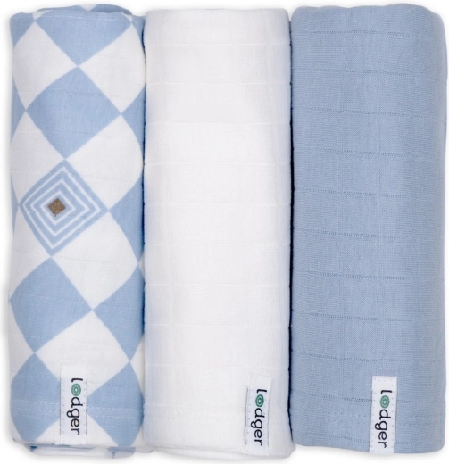 Lodger organic cotton swaddler Blue fogg, 70 × 70 cm (3 pcs)