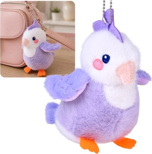 Plush bird Lily Lilac Lilka with squeaker, keychain 13 cm - 1 piece