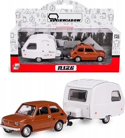 Fiat 126p с караванно ремарке Niewiadów N-126, кафяв, модел 1:43