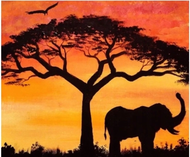 Norimpex Paint by Numbers Elephant in the Shade of Trees 40 × 50 cm