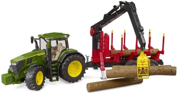 Bruder Tractor John Deere with rear trailer and logs