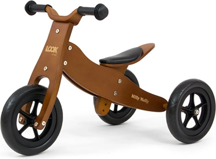 Children's Wooden 2-in-1 Balance Bike Milly Mally Look Cool Dark Natural