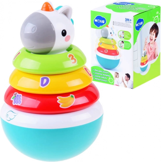 Цветна подреждаща играчка с дрънкалка и еднорог