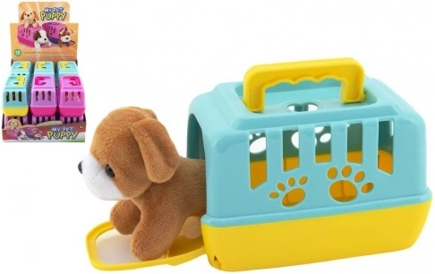 Плюшено кученце в преносима кутия