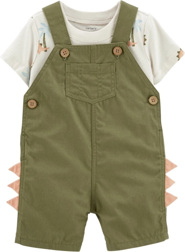 Carter's 2-piece set with T-shirt and suspender shorts, Green Dino for boys
