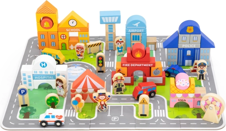 Viga wooden city puzzle and blocks, 100 pieces