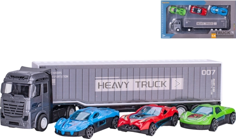 Metal truck with 3 toy cars, 22 cm